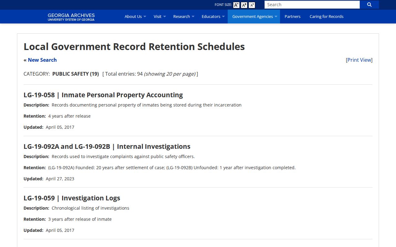 Georgia Archives jail-booking retention schedule for Crawford County records