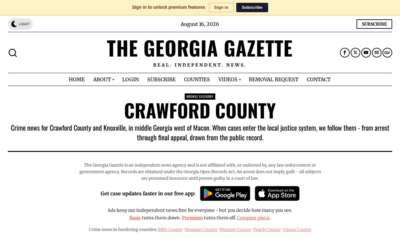Unofficial Georgia Gazette Crawford County booking archive