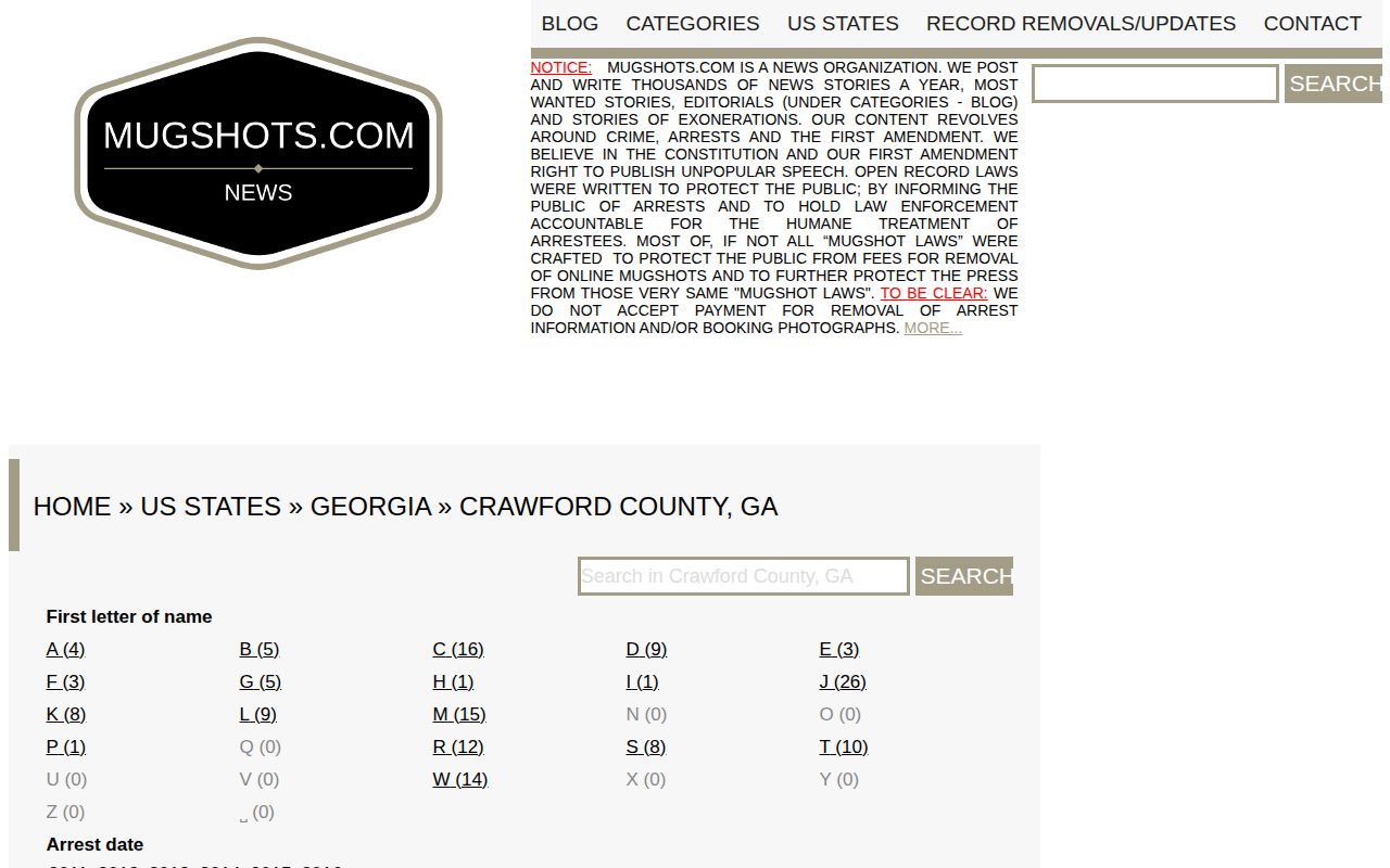 Unofficial Mugshots.com Crawford County Georgia archive