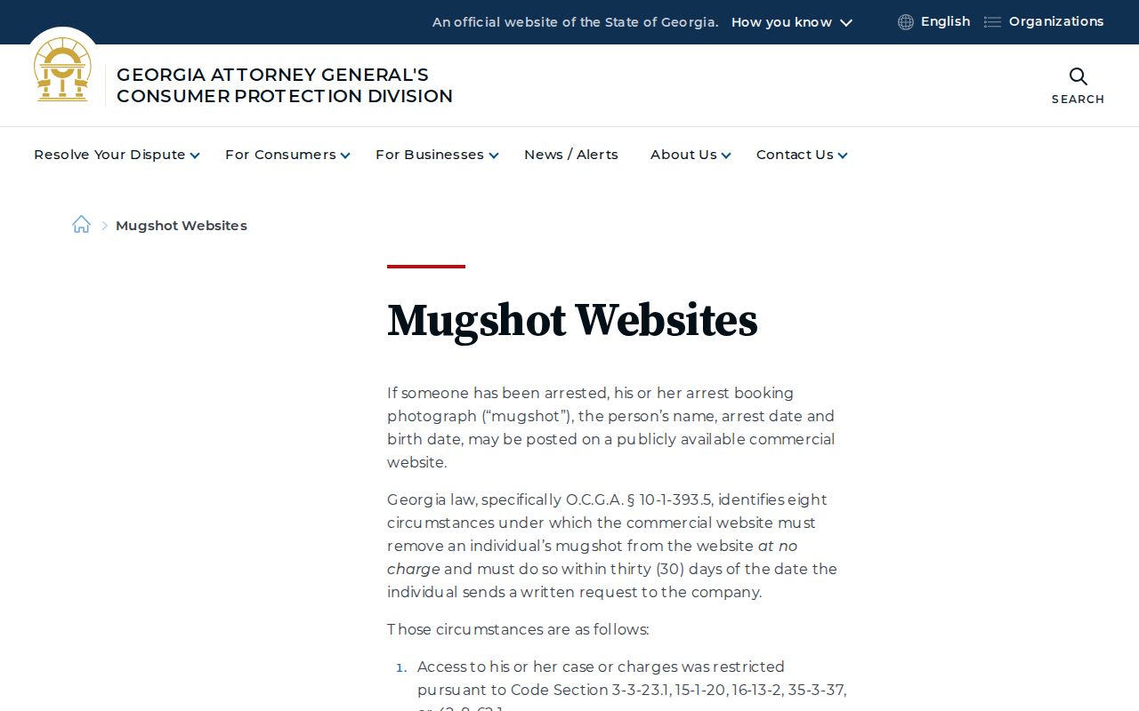 Georgia mugshot law guidance for Crawford County booking-photo records