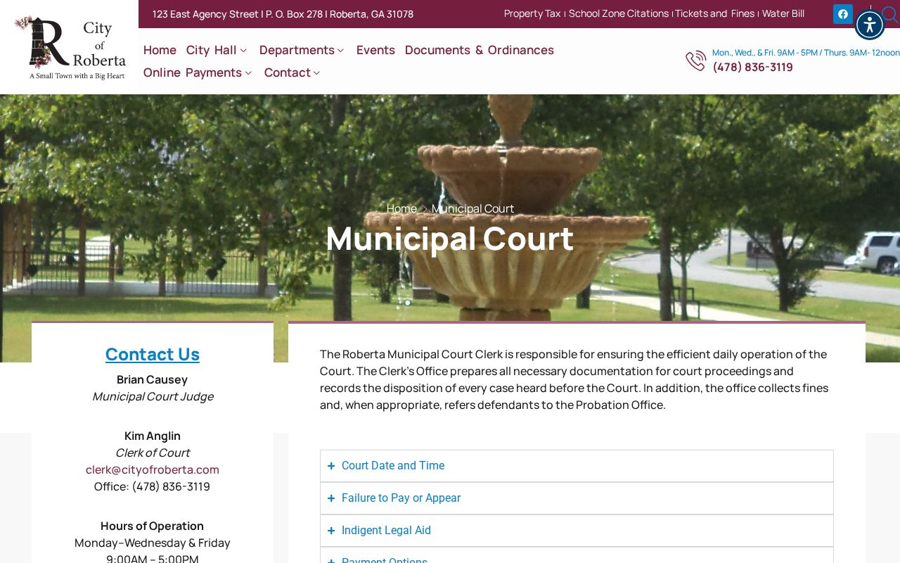 Crawford County, Georgia Roberta municipal court disposition and booking-record contact